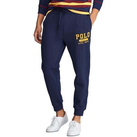 Polo Ralph Lauren Graphic Logo Sweatpants Joggers Navy Blue Double Knit Fleece L - Picture 1 of 13